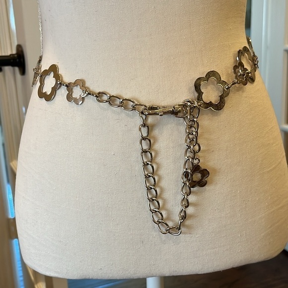 Gold Tone Boho Open Flower Concho Metal Chain Link Belt OS One Size - Picture 3 of 11